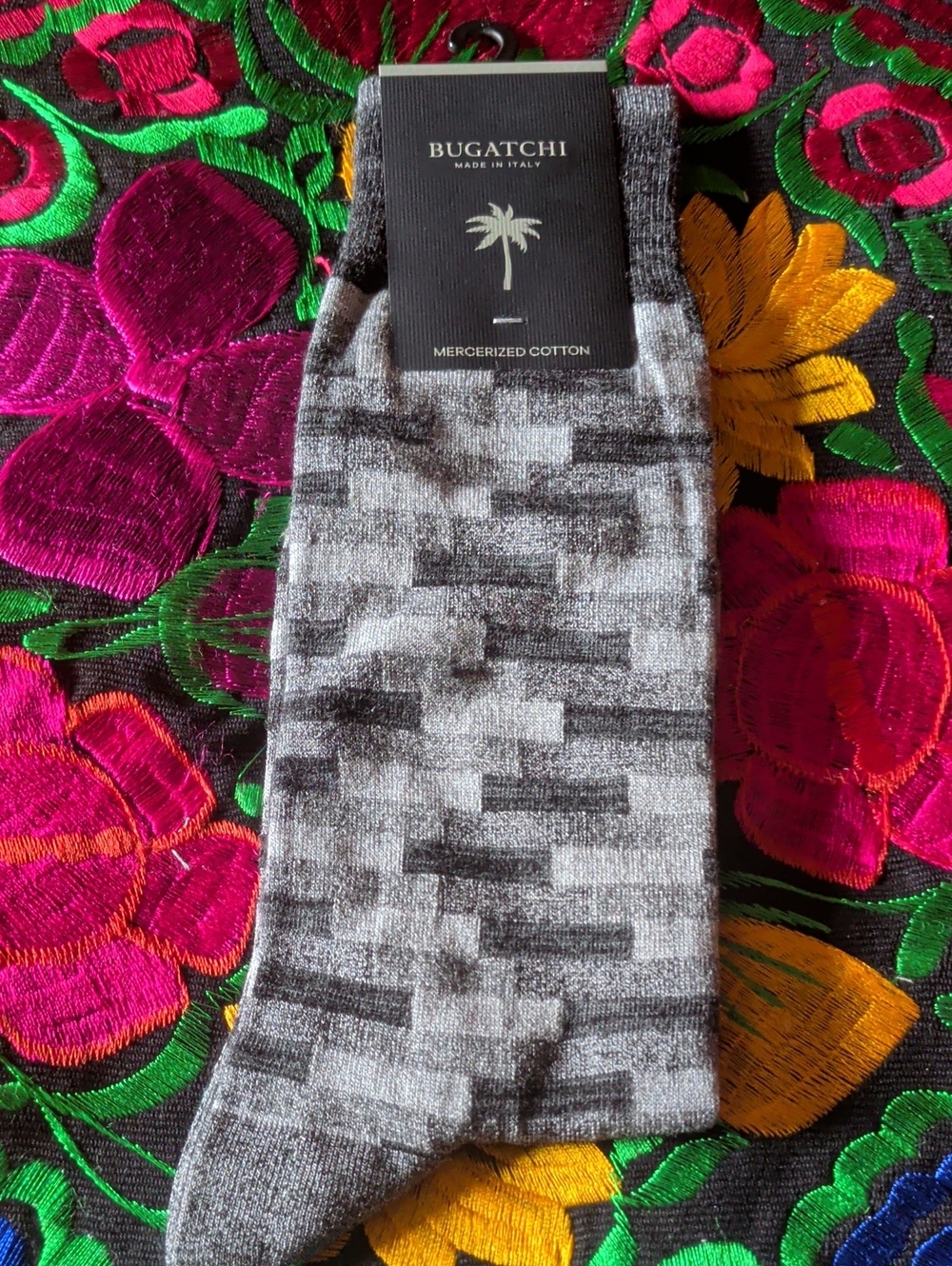 Bugatchi Gray Patterned Mercerized Cotton Dress Socks